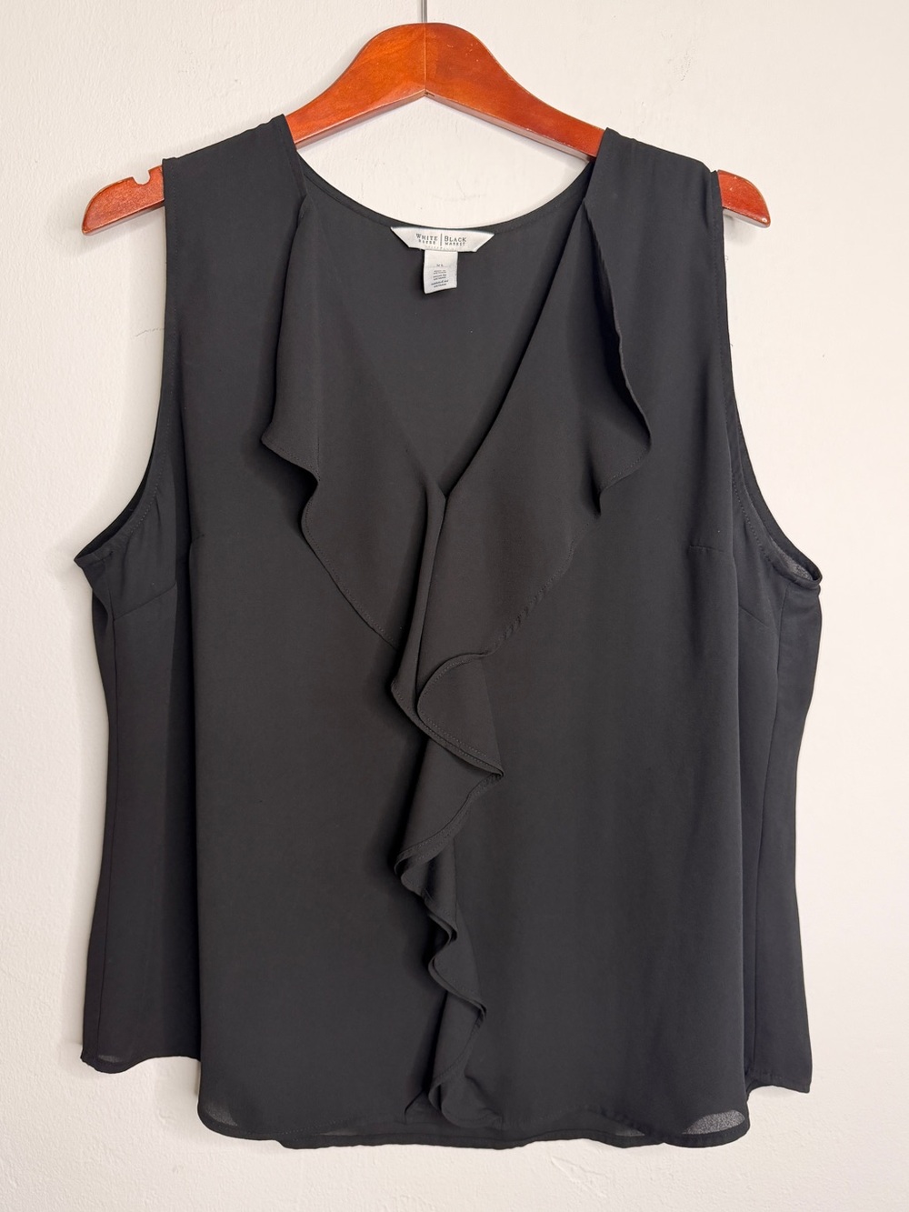 White House Black Market Black Cascading Ruffle Sleeveless Blouse XL